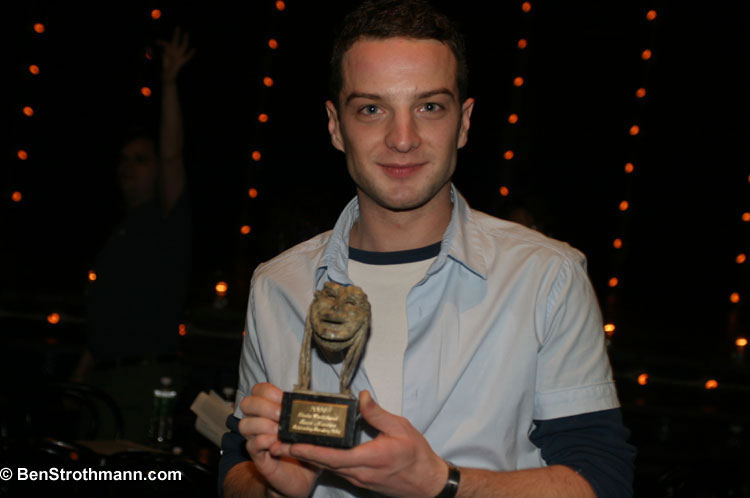 Euan Morton receiving the Theatre World Award for Outstanding Debut Performer on Broadway